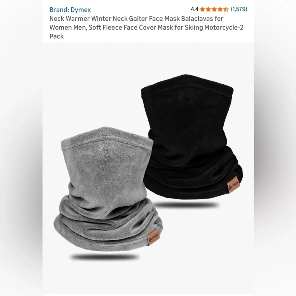 Men's Fleece Neck Gaiter Face Mask - Black & Gray